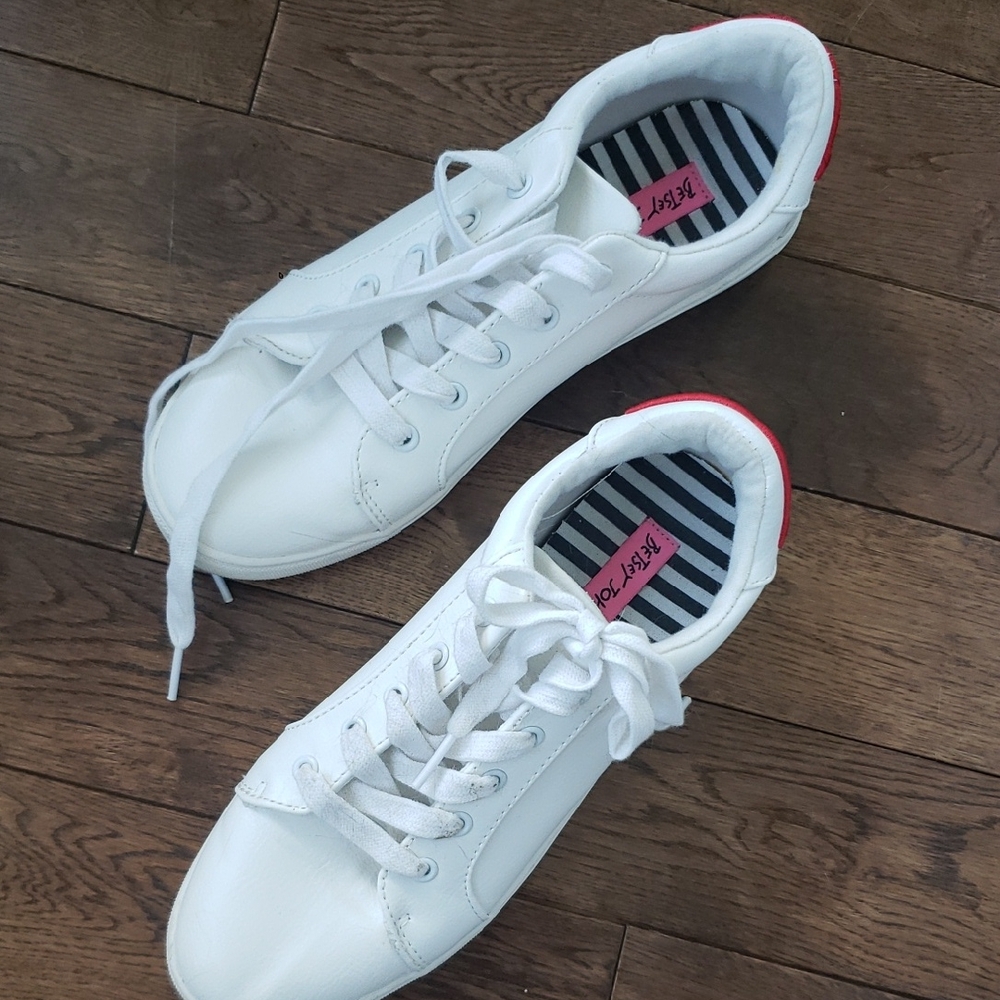 Betsey Johnson White Sneakers with Pink Accent